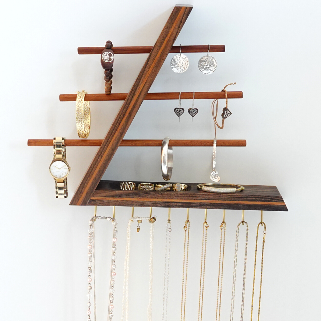 Wall Jewelry Organizer With Shelf, Wall Mount floating Jewelry Holder -  woodglory